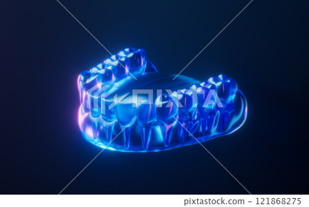 Oral teeth with dark neon light effect, 3d Oral teeth with dark neon light effect, 3d 121868275
