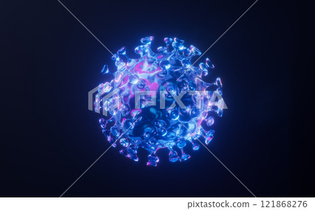 Virus with dark neon light effect, 3d rendering. Virus with dark neon light effect, 3d rendering. 121868276