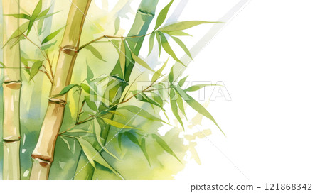 Japanese-style background of bamboo forest painted with watercolors 121868342