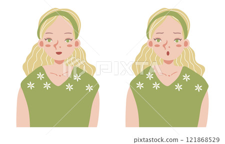 Blonde woman upper body icon set (smiling and worried face) 121868529
