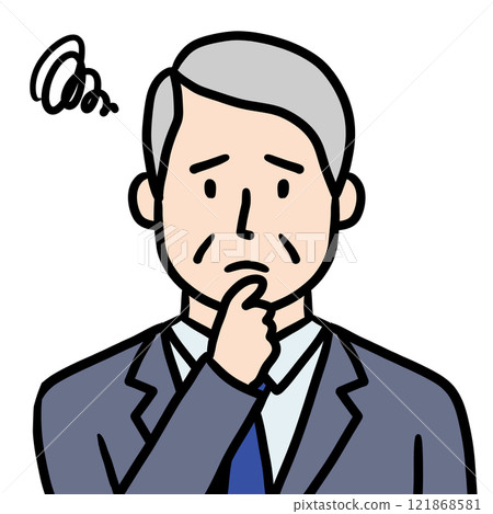 Senior man in a suit (troubled, puts hand on, mark 1) 121868581