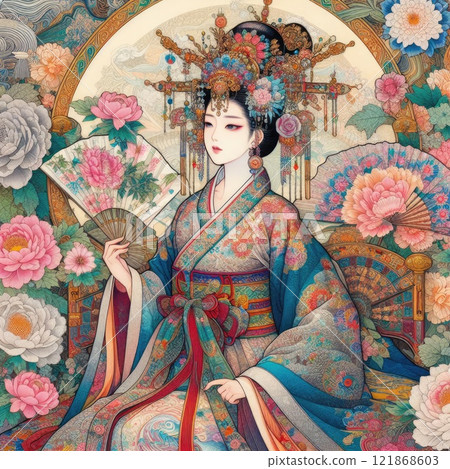 Korean beauty elegant Figure Amidst a Floral Fantasy with Generative AI. 121868603