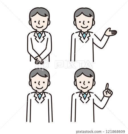 A man in a white coat explaining with a smile (upper body): Illustration material A man in a white coat explaining with a smile (upper body): Illustration material 121868609