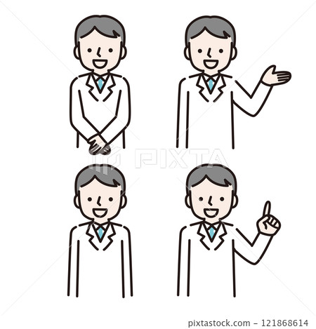 A man in a white coat giving a smile (upper body): Illustration material 121868614