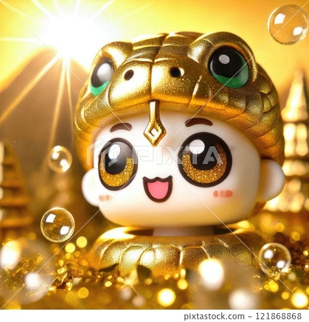 Adorable Figurine in Golden Snake Costume Surrounded with Generative AI. Adorable Figurine in Golden Snake Costume Surrounded with Generative AI. 121868868