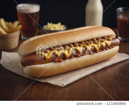 fresh hot dog on the table fresh hot dog on the table 121868966