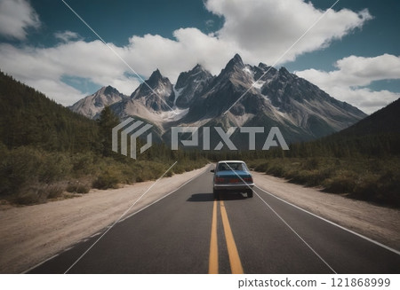 old vintage car on road travel old vintage car on road travel 121868999