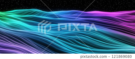 Colorful neon waves flowing under starry sky Colorful neon waves flowing under starry sky 121869080
