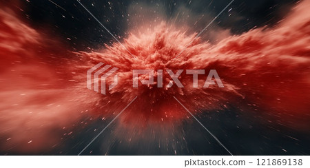 Big bang explosion creating red giant star in deep space 121869138