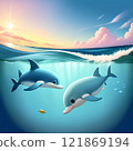 An image of a dolphin swimming in the ocean. 121869194