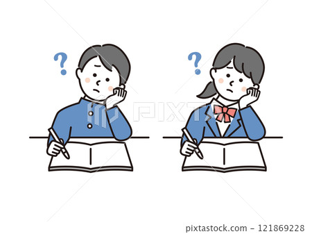 Male and female students struggling with studying Male and female students struggling with studying 121869228