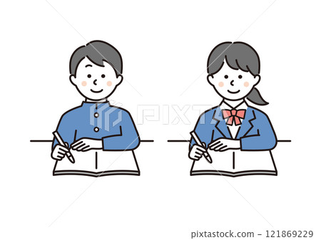 Male and female students studying 121869229