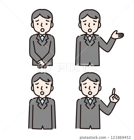 一個穿著西裝、一臉困擾的男人：插畫素材上半身 121869452