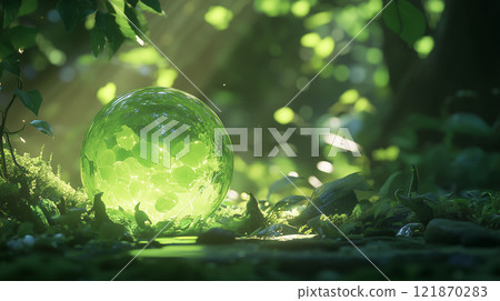 森林中神秘的綠色光球 121870283