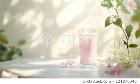 Healthy blend: smoothie bursting with flavors, combining fresh fruits, nutrients into refreshing drink, offering perfect balance of taste, health for an energizing start to the day. 121870346