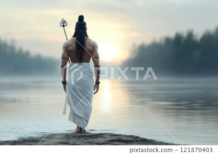 Great yogi and ascetic: Shiva, Lord of Meditation, representing his profound mastery over spiritual practices, his pivotal role in guiding universe through transformation, enlightenment. Great yogi and ascetic: Shiva, Lord of Meditation, representing his profound mastery over spiritual practices, his pivotal role in guiding universe through transformation, enlightenment. 121870403