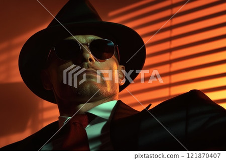 Gentleman style confidence: 1920s England fashion, early XX century, strict appearance, Chicago icon, vintage elegance, historical influence, stylish suit, late XIX century look, dapper figure. 121870407