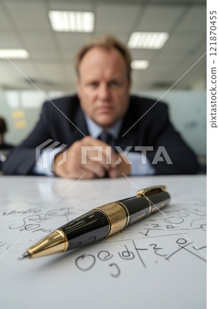Strategic blueprint: businessman drafting models, strategies for success, illustrating a financial technology framework, social media marketing flow chart, set against a dynamic office backdrop. Strategic blueprint: businessman drafting models, strategies for success, illustrating a financial technology framework, social media marketing flow chart, set against a dynamic office backdrop. 121870455