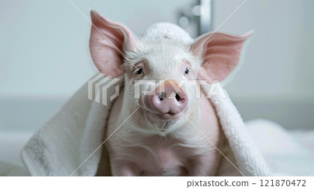 Spa delight whimsical tribute to National Pig Day in United States, highlighting a charming pig indulging in pampering on March 1st, reflecting the playful and affectionate spirit of the occasion. Spa delight whimsical tribute to National Pig Day in United States, highlighting a charming pig indulging in pampering on March 1st, reflecting the playful and affectionate spirit of the occasion. 121870472