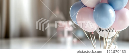 Gender celebration, a joyful party with pink and blue, a heartfelt moment of excitement and togetherness as the boy or girl reveal becomes a cherished part of the family celebration. 121870483