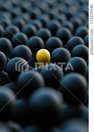 Solitary stance: individuality presence, visualization of uniqueness, one against the crowd, self-expression, personal belief, distinctive identity, singularity, personal courage, social contrast, . 121870486