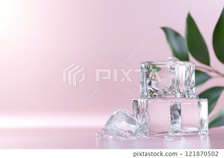 Ice cubes banner: minimalist style, clear design, frosty texture, chilled elements, crisp visual, refreshing look, cold sensation, subtle elegance, clean aesthetics. Ice cubes banner: minimalist style, clear design, frosty texture, chilled elements, crisp visual, refreshing look, cold sensation, subtle elegance, clean aesthetics. 121870502