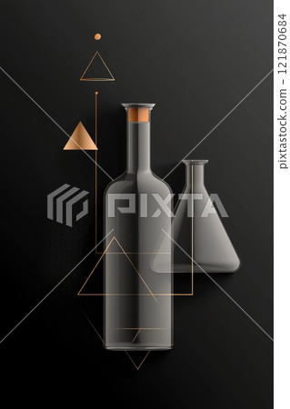 Chemistry lab equipment: flasks, test tubes, chemical solutions, liquid substances, scientific experiments, glassware, laboratory tools, experimental process, reaction mixtures, liquid measurements. Chemistry lab equipment: flasks, test tubes, chemical solutions, liquid substances, scientific experiments, glassware, laboratory tools, experimental process, reaction mixtures, liquid measurements. 121870684