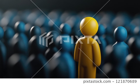 Solitary stance: individuality presence, visualization of uniqueness, one against the crowd, self-expression, personal belief, distinctive identity, singularity, personal courage, social contrast, . 121870689