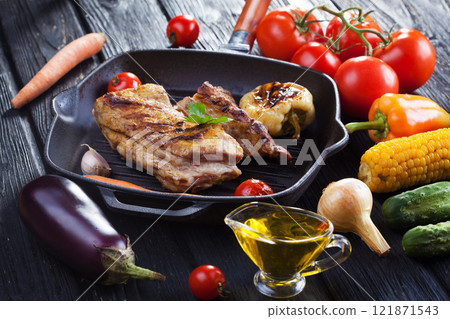 chop on the bone grill pan chop on the bone grill pan 121871543