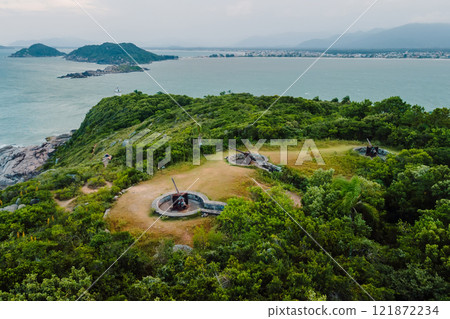 Coastline with guns of the 19th century and ocean on Santa Catarina island, Brazil 121872234
