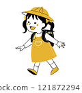一個背著書包的一年級新生女孩的手繪插畫 121872294