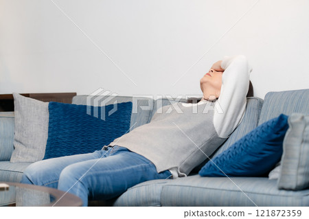 Illness, fever, senior woman 121872359