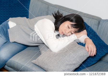 Nap overwork senior woman 121872369