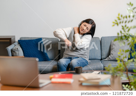 Stiff shoulders Senior woman 121872720