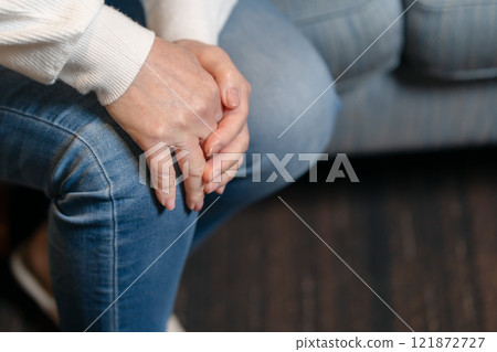 Knee pain, senior woman, hand Knee pain, senior woman, hand 121872727