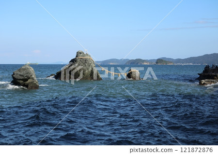 Pilgrimage to Ise, Meoto Iwa rocks at Futamiokitama Shrine Pilgrimage to Ise, Meoto Iwa rocks at Futamiokitama Shrine 121872876
