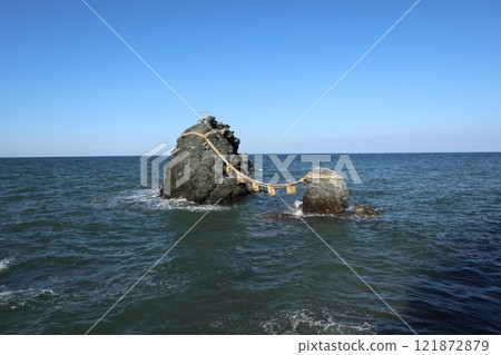 Pilgrimage to Ise, Meoto Iwa rocks at Futamiokitama Shrine Pilgrimage to Ise, Meoto Iwa rocks at Futamiokitama Shrine 121872879