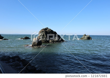 Pilgrimage to Ise, Meoto Iwa rocks at Futamiokitama Shrine Pilgrimage to Ise, Meoto Iwa rocks at Futamiokitama Shrine 121872881