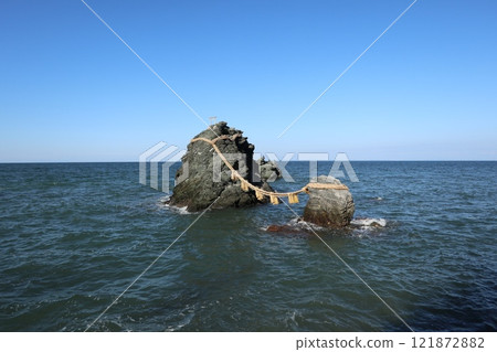 Pilgrimage to Ise, Meoto Iwa rocks at Futamiokitama Shrine Pilgrimage to Ise, Meoto Iwa rocks at Futamiokitama Shrine 121872882