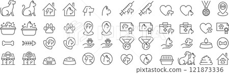 關於向量中的狗和貓單色的線條畫圖示集 121873336
