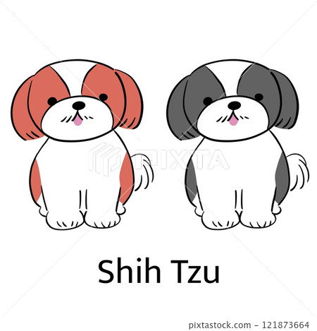 Illustration of a Shih Tzu dog of different colors 121873664