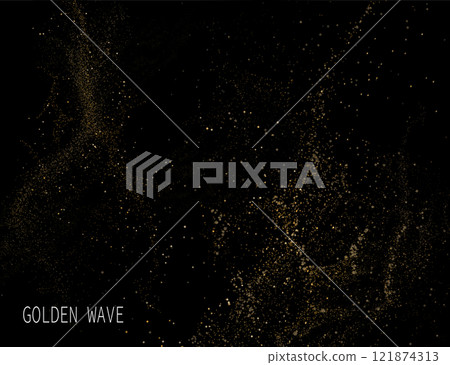 Isolated design component, glitter tinsel, gold fiber on black design 121874313