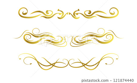 text dividers decoration set isolated on white background. golden swirl calligraphy lines text dividers decoration set isolated on white background. golden swirl calligraphy lines 121874440