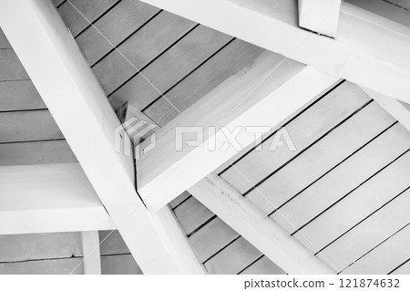 Abstract architectural background with white wooden roof details 121874632