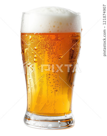 Glass of cold beer with foam isolated on white background png transparent clipart. 121874907