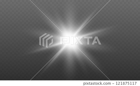 Glow light effect. Star burst with sparkles. Vector transparent sunlight special lens flare light effect. Stellar Radiance. Glowing Stars with a Sparkling Starlight Effect. 121875117