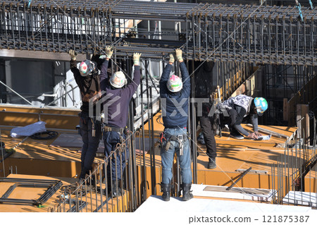 Newly constructed apartment building - Reinforcement bar work 121875387