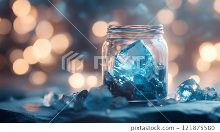 Glass bottle with crystals 121875580