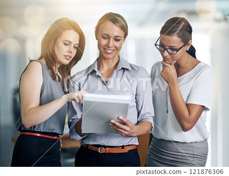 Thinking, planning ideas and innovation on paperwork while working on strategy for startup company in office. Manager with group or team of business women, colleagues coworkers with a vision Thinking, planning ideas and innovation on paperwork while working on strategy for startup company in office. Manager with group or team of business women, colleagues coworkers with a vision 121876306