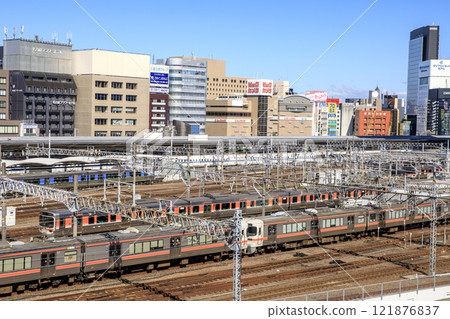 Nagoya City, Nagoya Station platform and buildings at Taikoguchi Nagoya City, Nagoya Station platform and buildings at Taikoguchi 121876837